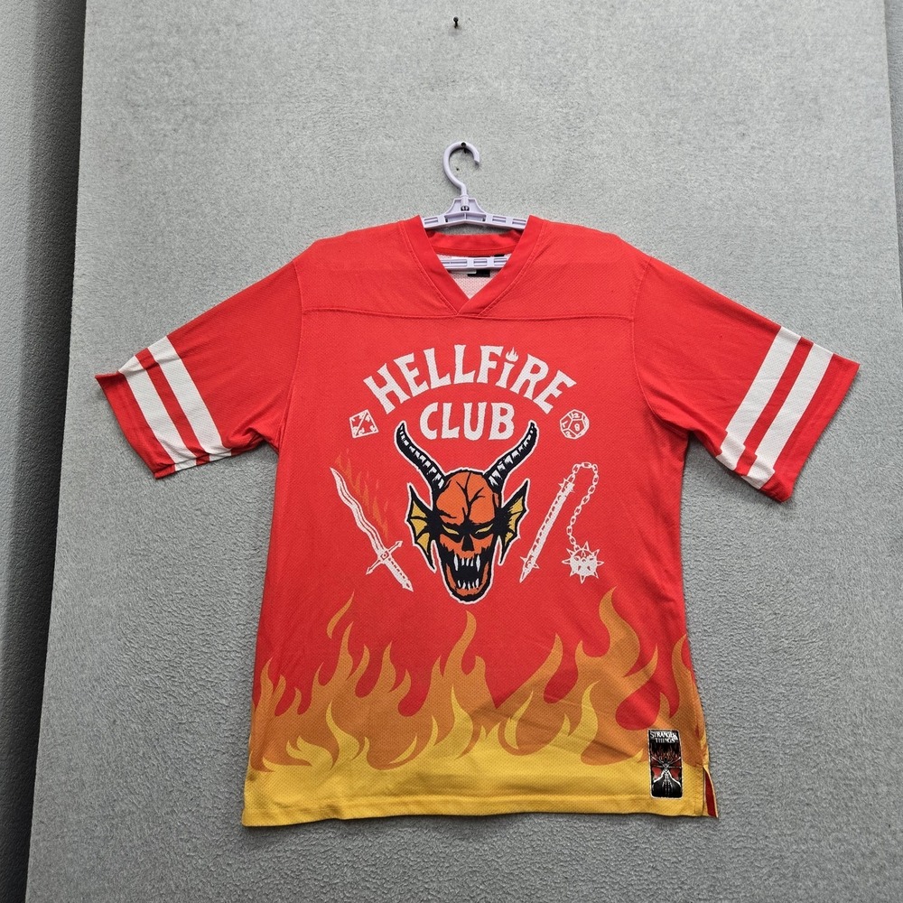 Stranger Things Men Jersey XL Red Graphic Hellfire Club Style Shirt Logo